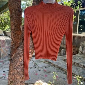 Pink Republic Artisan Rust Mock Neck Cropped Ribbed Sweater Size L Long Sleeve